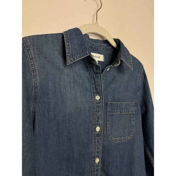 Madewell XS Tuckable Denim Shirt in Greendale Wash Cotton Button Up Blue NWT - Picture 6 of 14